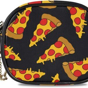 Women's Pizza Doodle PU Leather Crossbody Bag Shoulder Purse with Tassel